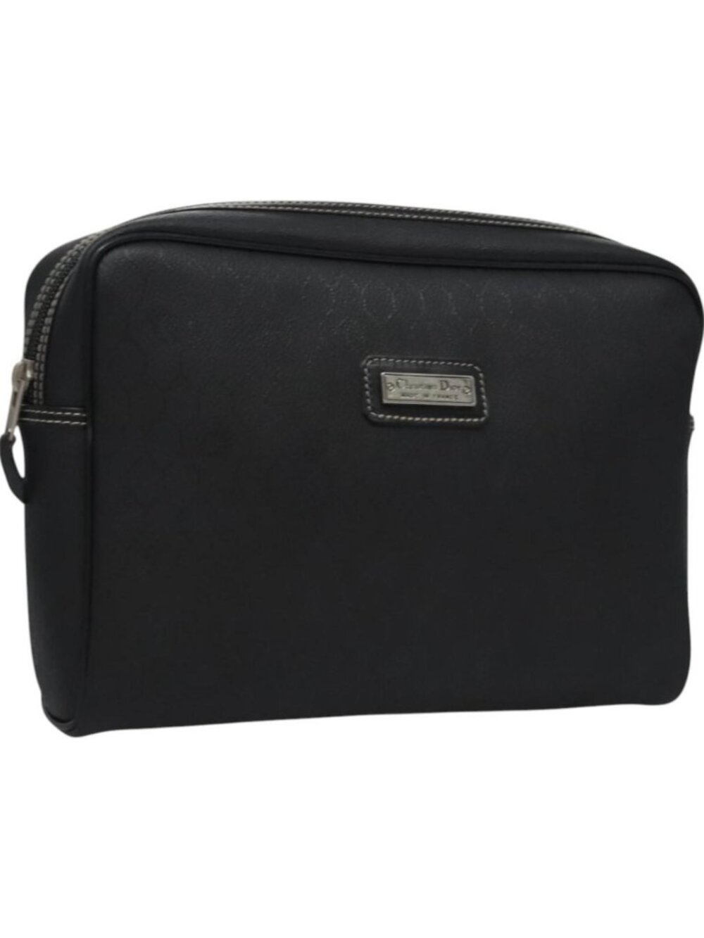 Christian Dior Honeycomb Canvas Clutch Bag PVC Leather Black Silver
